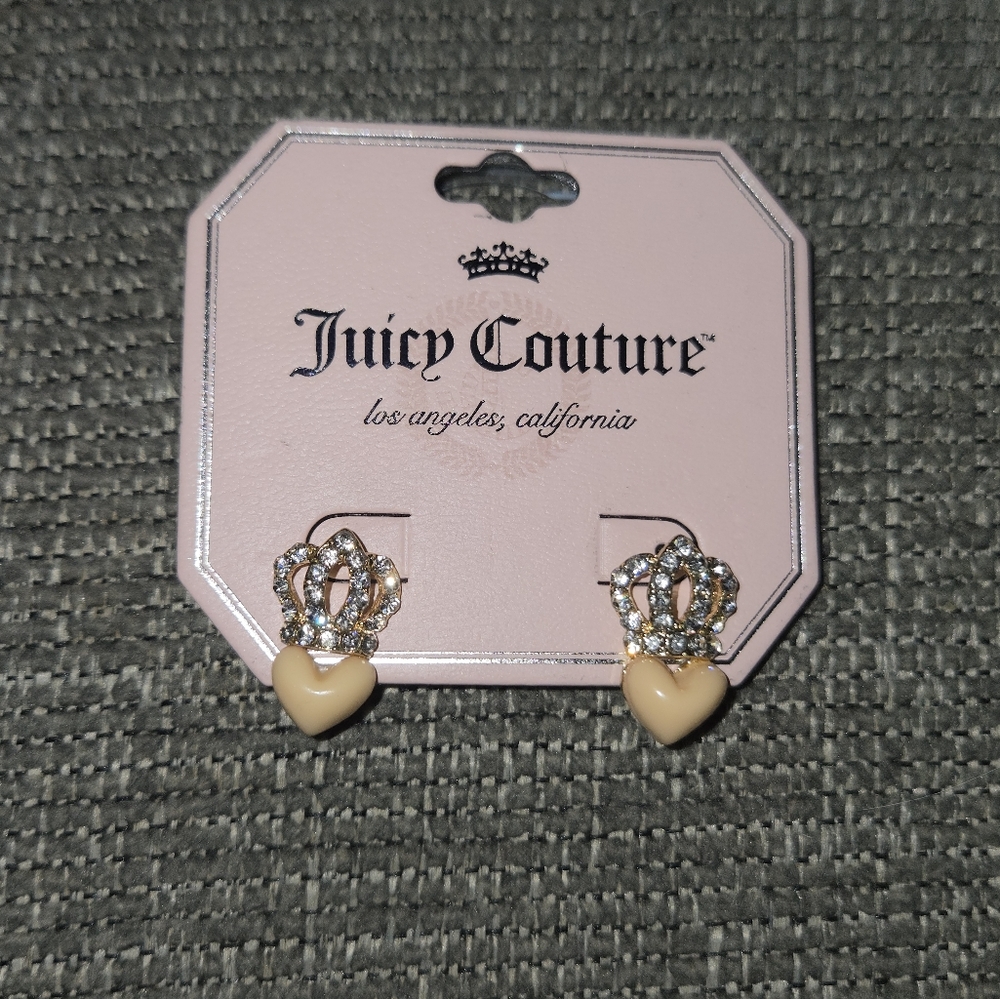 Juicy Couture Gold and Cream Heart Earrings